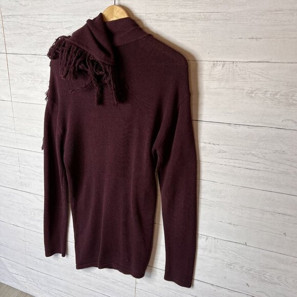 Cabi Sweater Womens Size Small Burgundy Port Fringe Knit Wrap 100% Cotton Fall - Picture 11 of 14